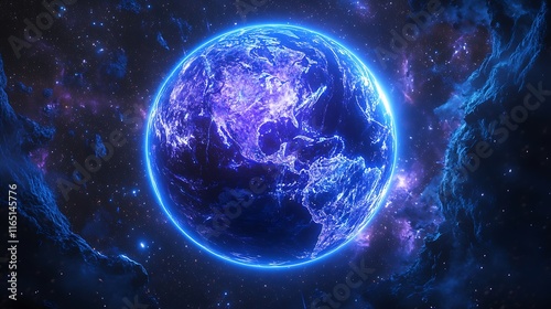 Cosmic event witnessing earth from space digital art vibrant environment outer space viewpoint celestial concept photo