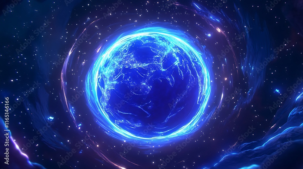 Obraz premium Cosmic visualization of earth outer space digital artwork dark environment frontal perspective galactic concept