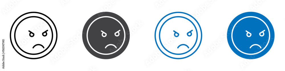 Angry icon flat editable icon mark set. Angry icon flat editable icon mark set.