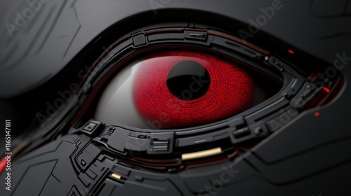 Cybernetic Eye: A close-up of a robotic eye, with intricate circuitry and a glowing red iris, evokes a sense of both wonder and unease. photo