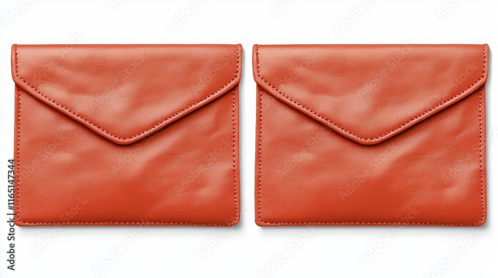 Elegant Red Leather Envelope Style Wallets Laid Side by Side Elegant Red Leather Envelope Style Wallets Laid Side by Side