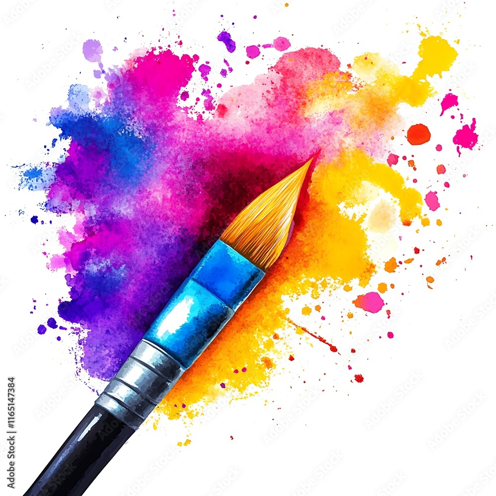 Fototapeta premium Paintbrush and Vibrant Watercolor Explosion Artistic Design Element.