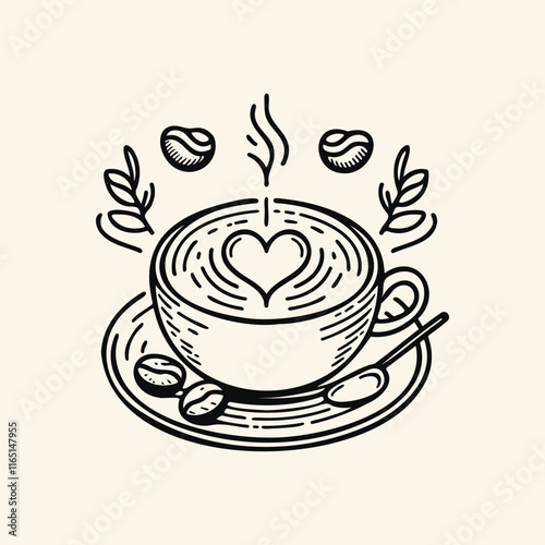 Outline cup of coffee with beans logo and illustration design