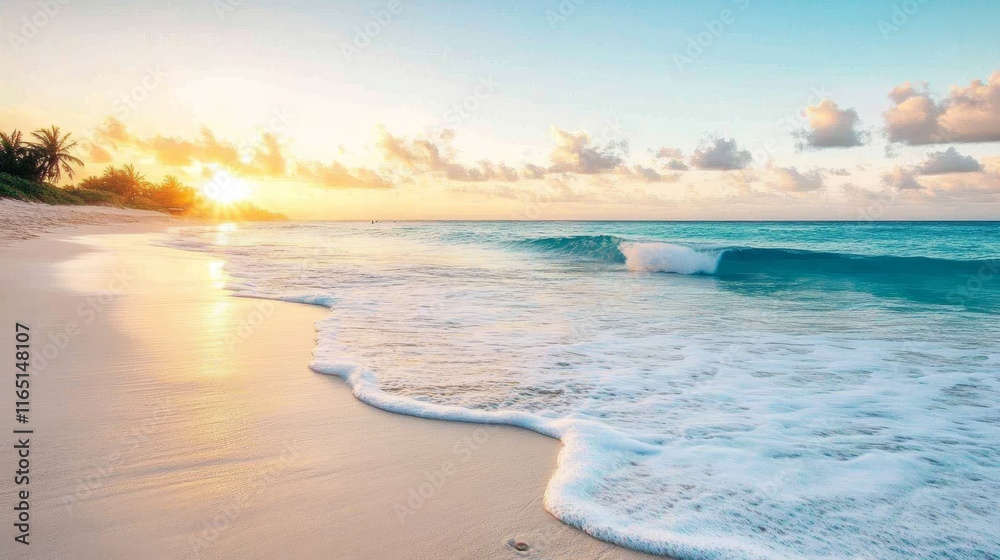 Soothing seascape, gentle waves kissing the sandy shore on a tranquil beach