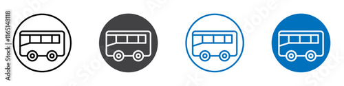 Bus icon flat editable icon mark set.