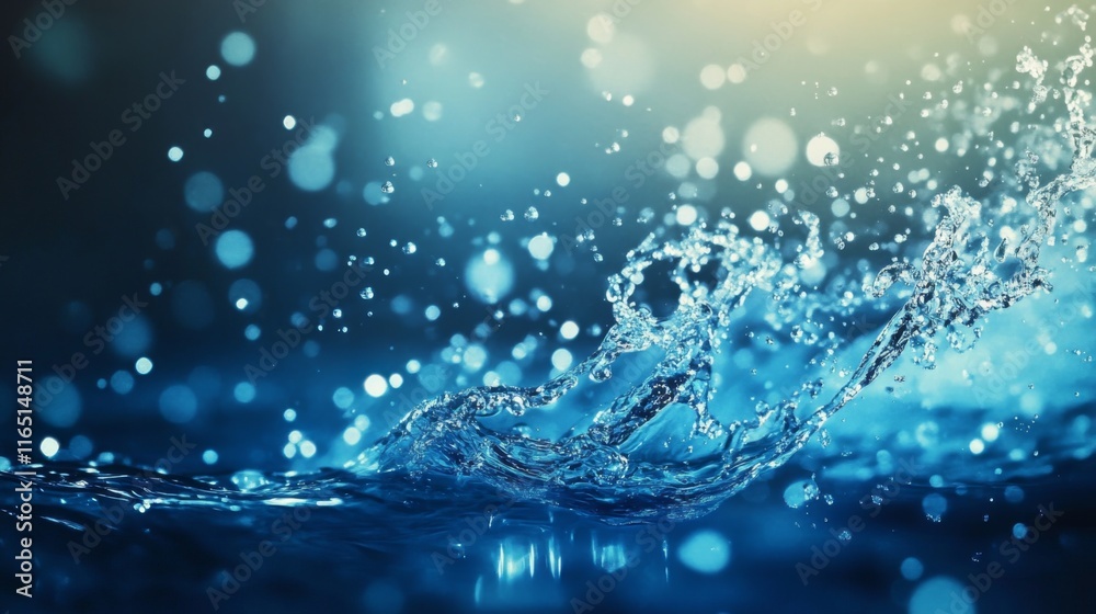 Abstract floating hydrogen H molecules in a splash of water, with a vibrant blue background, representing the fusion of chemistry and sustainable energy. Abstract floating hydrogen H molecules in a splash of water, with a vibrant blue background, representing the fusion of chemistry and sustainable energy.