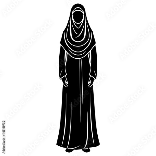 Silhouette of a Woman in Traditional Hajj Dress - Islamic Pilgrimage Vector Illustration