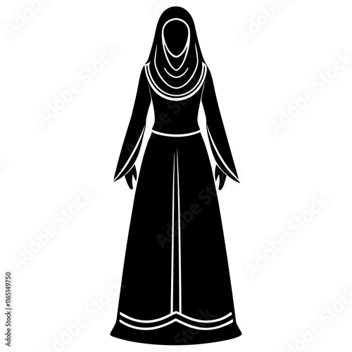 Silhouette of a Woman in Traditional Hajj Dress - Islamic Pilgrimage Vector Illustration