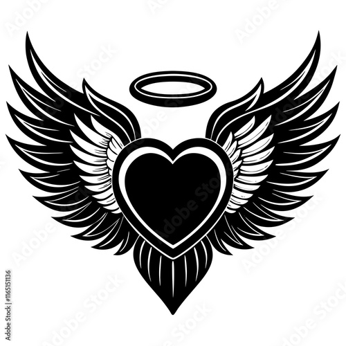 Heart with Angel Wings and Halo Vector Illustration