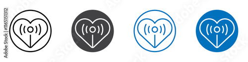 Heart radio icon flat editable icon mark set.