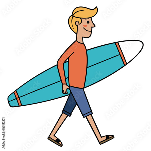 Surfer Walking Along Beach - Colorful Board in Hand Variant