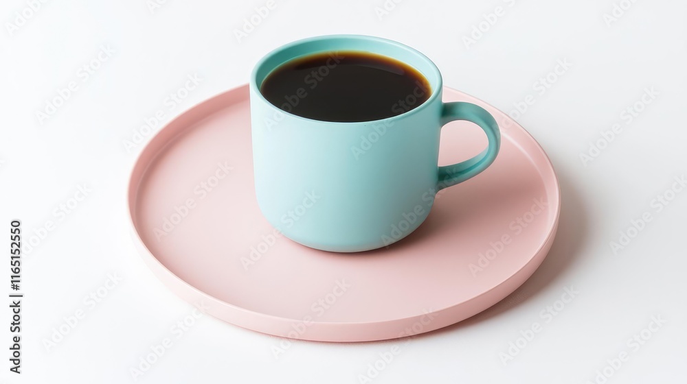 Obraz premium Pastel coffee idea. A minimalist coffee cup on a pastel tray, perfect for modern lifestyle aesthetics.