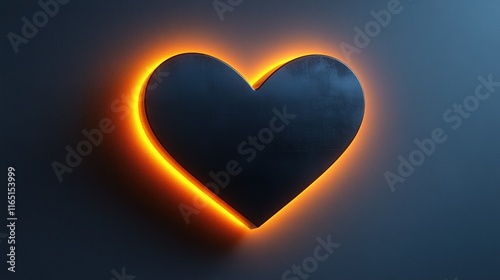 Glowing heart shape with orange neon light on dark background