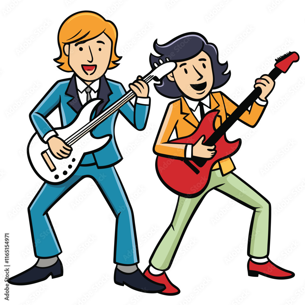 Guitarist and singer performing together dynamically isolated on white background Guitarist and singer performing together dynamically isolated on white background