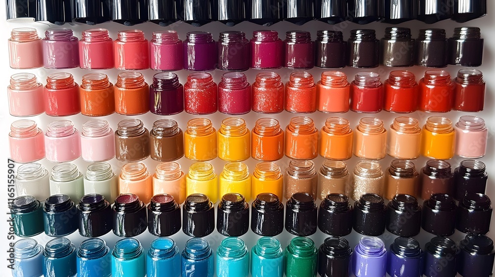 Variety of nail polish colors arranged Variety of nail polish colors arranged