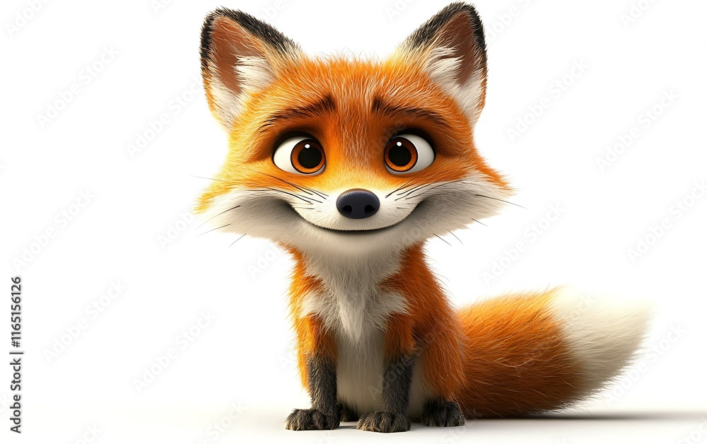 Obraz premium Adorable cartoon fox sitting, smiling.