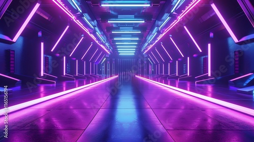 Neon Cyberpunk Corridor: A Futuristic Digital Dreamscape photo