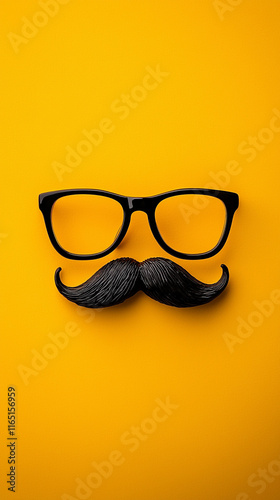 Fun Mustache and Glasses on Yellow Background