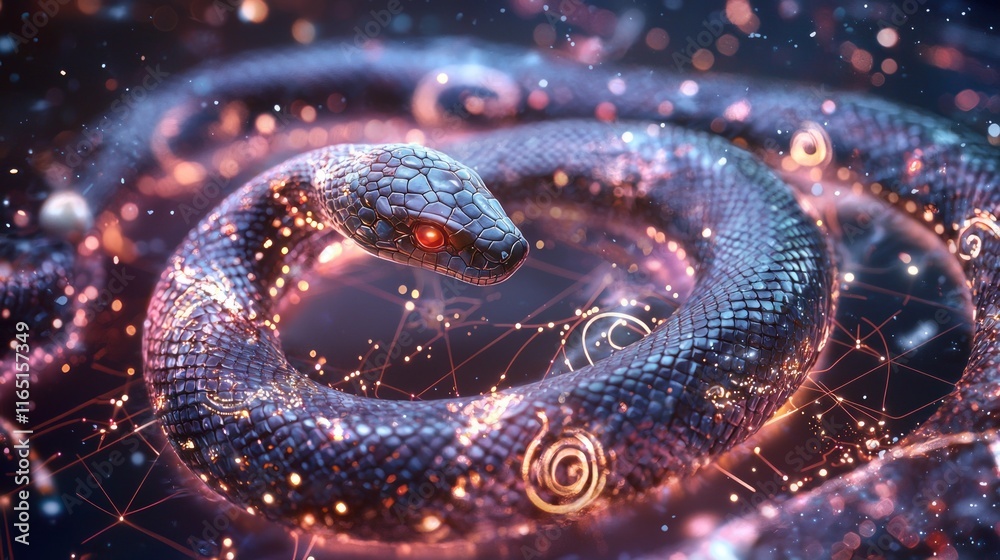 Mystic Serpent: Year of the Snake Zodiac Whimsical Illustration Mystic Serpent: Year of the Snake Zodiac Whimsical Illustration