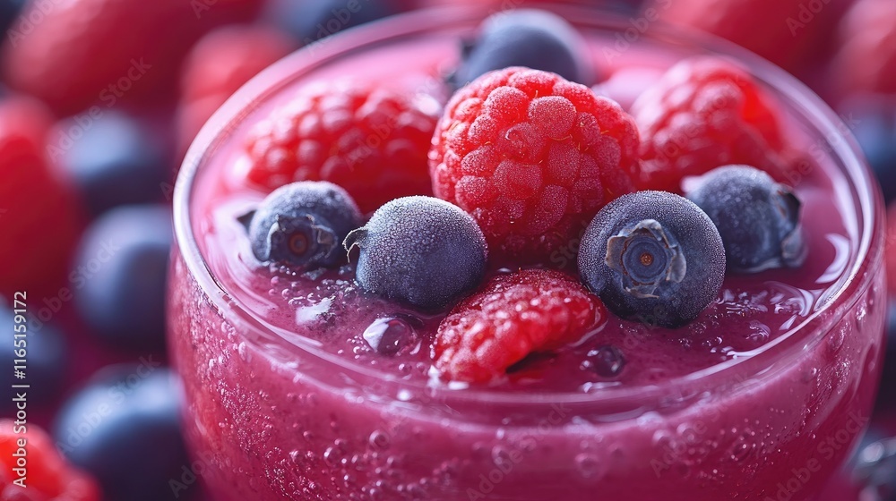 Berry smoothie with fresh berries on top. Berry smoothie with fresh berries on top.
