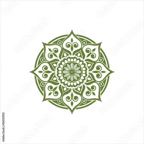 Top view of a ceramic plate showcasing a detailed floral mandala design in vibrant orange and teal colors, isolated on white background.