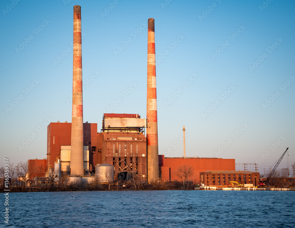Detroit Edison Coal fired power plant on Detroit river south Detroit Edison Coal fired power plant on Detroit river south