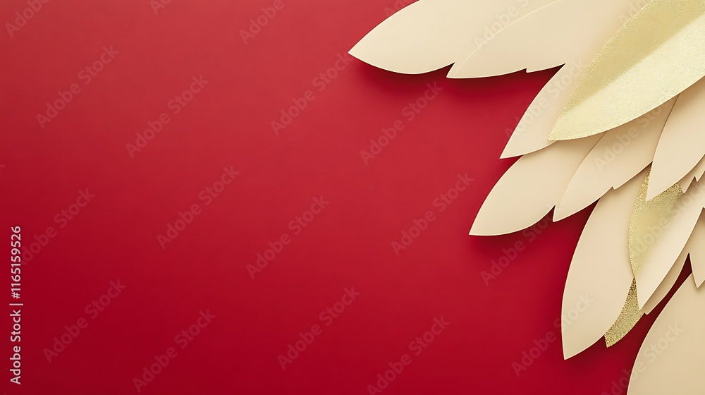 Fototapeta premium Elegant Gold and Cream Leaves on Red Background