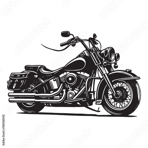 Motorcycling Silhouette Vector Illustration, Solid White Background.