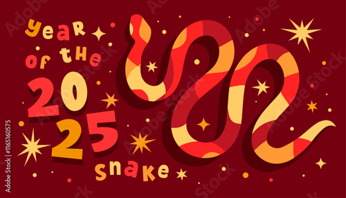2025 Happy new year eve card with symbol, new year of the snake , background, greeting, card, holiday cover, wallpaper, banner, red colour, celebration, vector