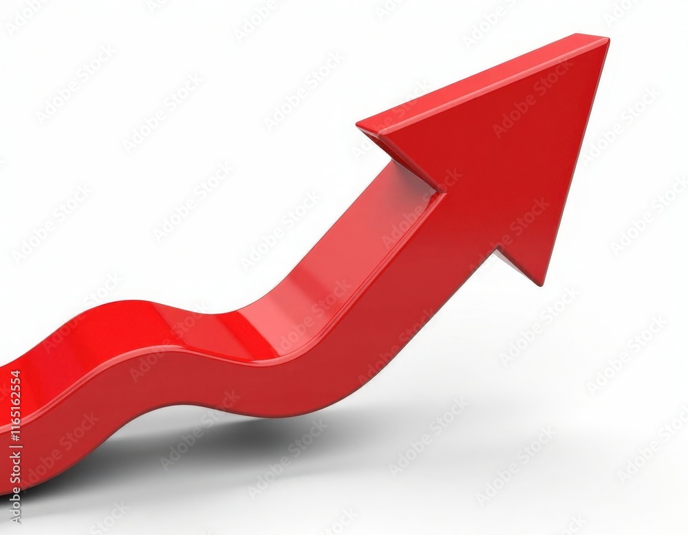 Red arrow points upward on a white background Red arrow points upward on a white background