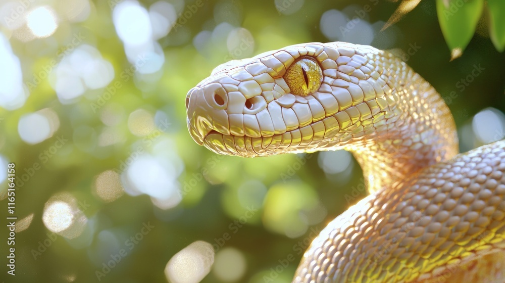 Majestic Close-Up of a Sunlit Snake's Scales in Lush Greenery - Chinese Zodiac Year of the Snake Concept 3D Render Majestic Close-Up of a Sunlit Snake's Scales in Lush Greenery - Chinese Zodiac Year of the Snake Concept 3D Render