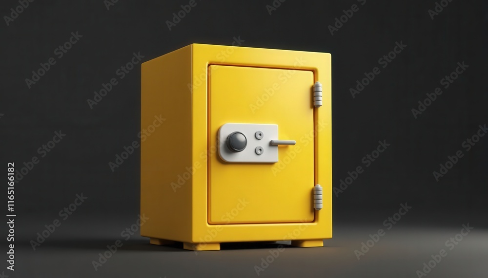 Yellow safe with white handle on gray background Yellow safe with white handle on gray background