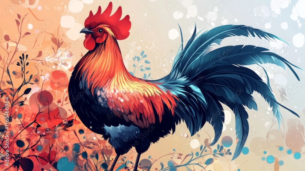 Fototapeta premium Vector Rooster Illustration. Happy New Year 2025. Design for calendar, postcard, poster, banner and so on.