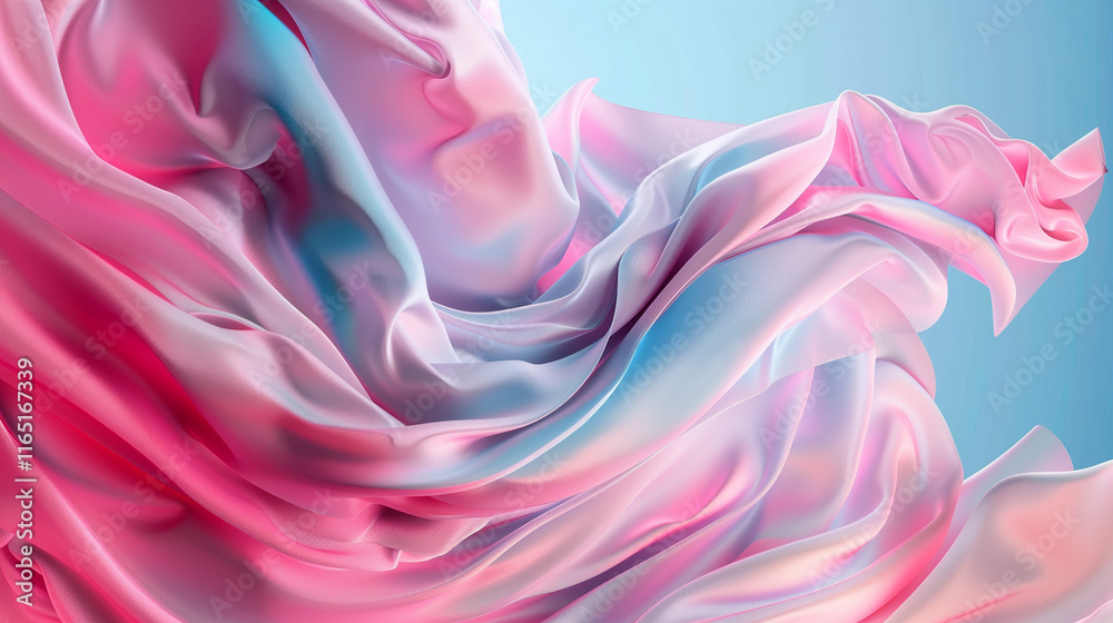 Fototapeta premium Abstract Flowing Silk Fabric with Pink and Blue Gradient Illustration