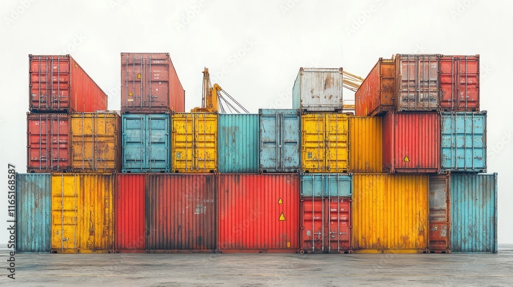 Fototapeta premium Stacked colorful cargo containers at a port.