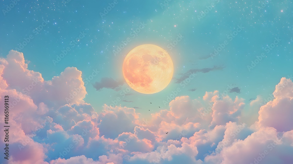 Serene Night Sky Full Moon Cloudscape Celestial View Serene Night Sky Full Moon Cloudscape Celestial View