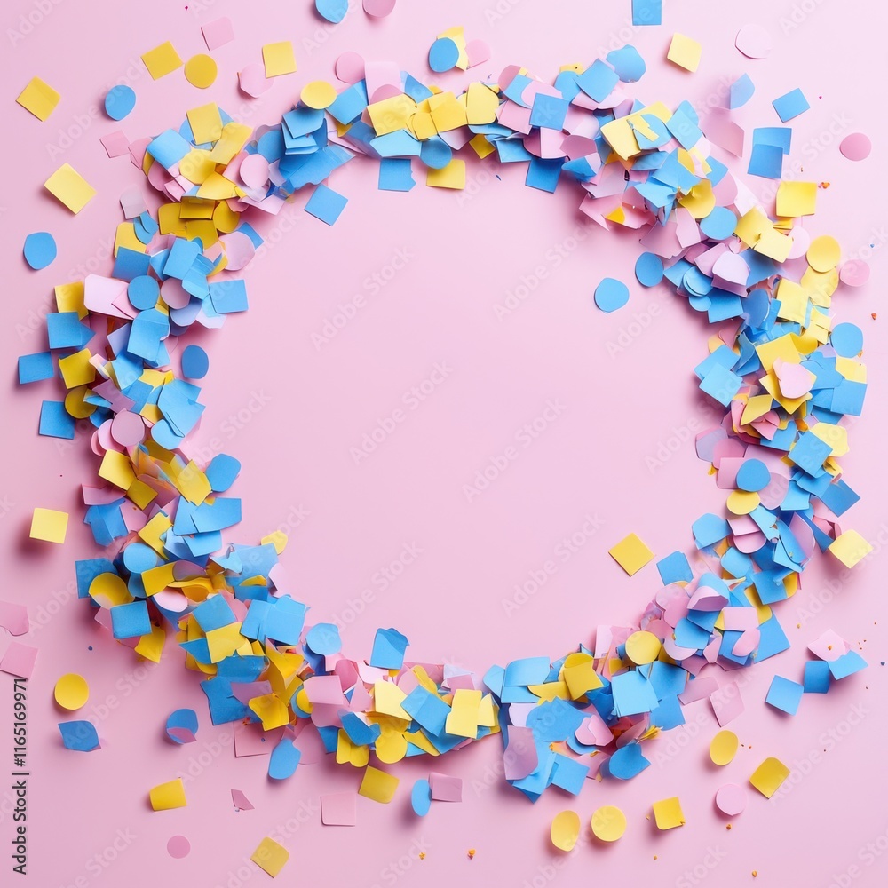 Fototapeta premium Colorful Confetti Frame on Pink Background