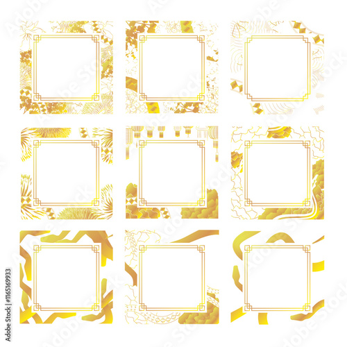 Chinese New Year 2025 abstract square art templates frame with snake flower elements Set 5 - White Gold