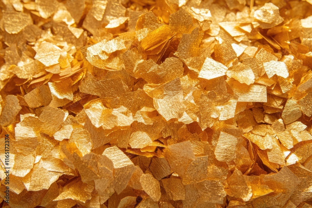 A close-up shot of golden confetti, shimmering and textured, creating a luxurious and festive background. A close-up shot of golden confetti, shimmering and textured, creating a luxurious and festive background.
