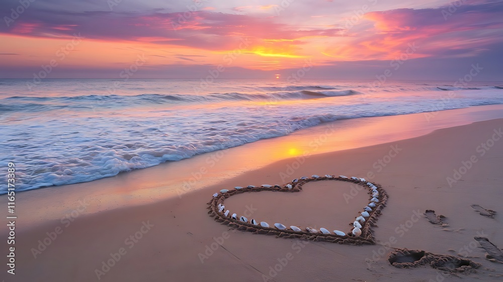 Romantic Heart Shape on Beach at Sunset Romantic Heart Shape on Beach at Sunset