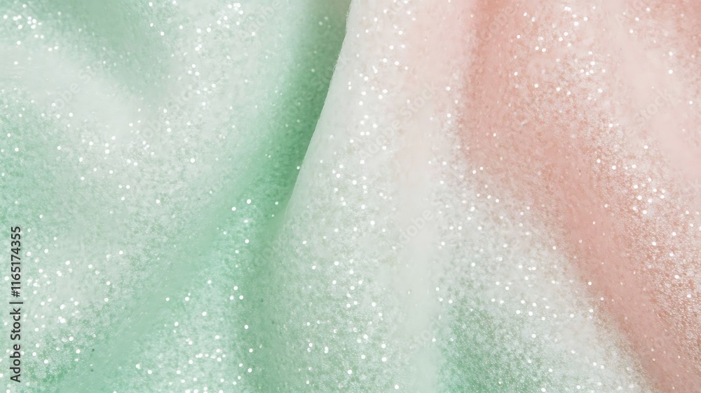 Fototapeta premium Glittering fabric in pastel green and pink tones