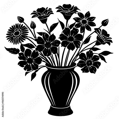 Elegant Vase with Flower Bouquet Vector Illustration