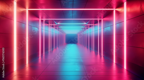 Futuristic Neon Tunnel with Vibrant Pink and Blue Lights for Technology and Design Projects