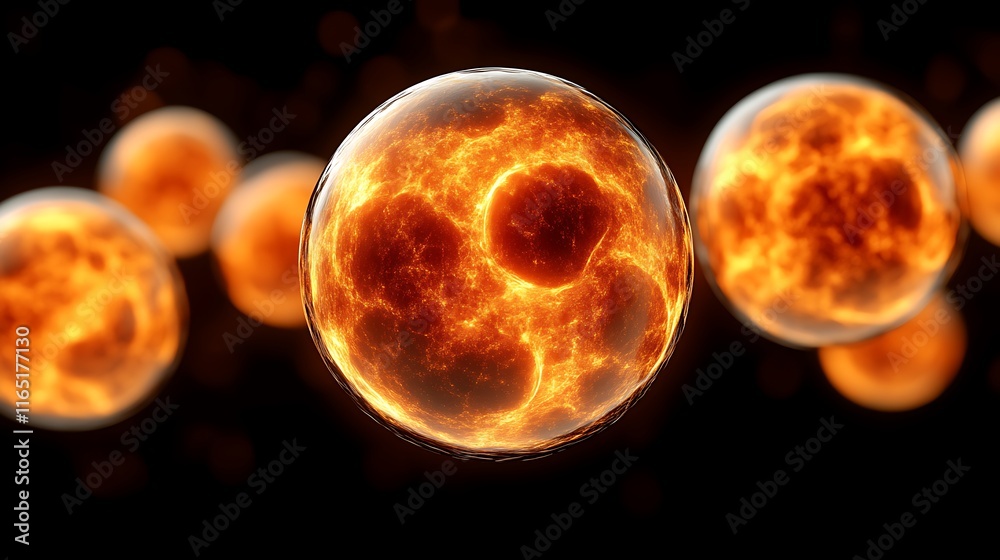 Naklejka premium Fiery Cells Undergoing Cellular Division Process