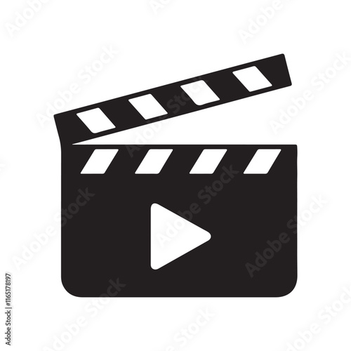 Black clapper board icon isolated on white background