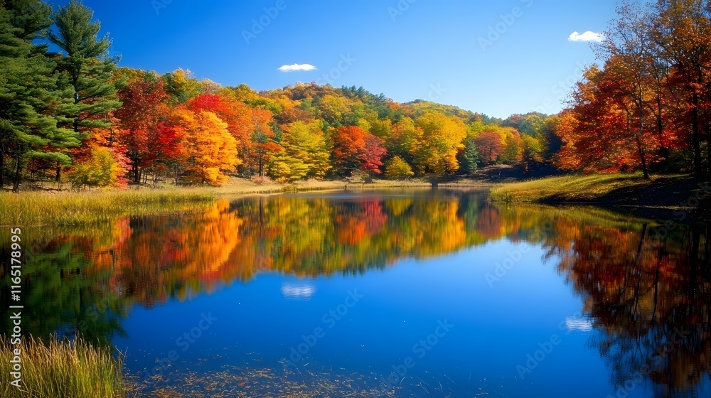 Autumn foliage reflected in a calm lake Autumn foliage reflected in a calm lake