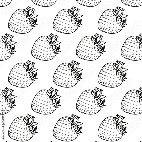 Strawberry seamless pattern background, vector strawberry white line art illustration on a white background. Hand-drawn outline illustration. 