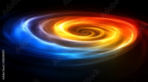 Abstract swirling blue and orange energy vortex