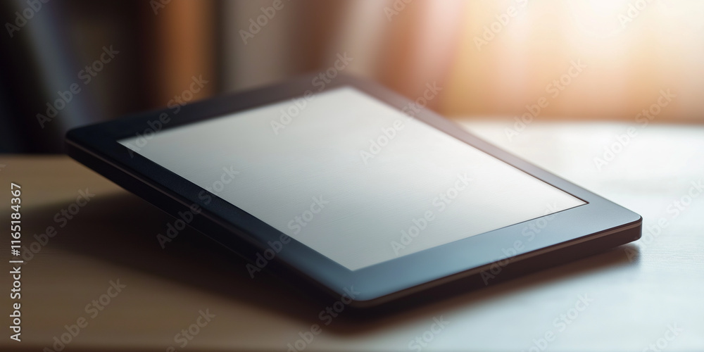 A modern e-reader with a digital display showcasing smooth textures in warm lighting A modern e-reader with a digital display showcasing smooth textures in warm lighting
