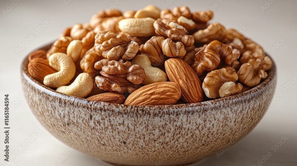 Bowl of mixed nuts almonds, cashews, walnuts. (1)